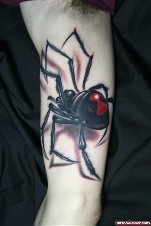 Black And Red Spider Tattoo On Bicep