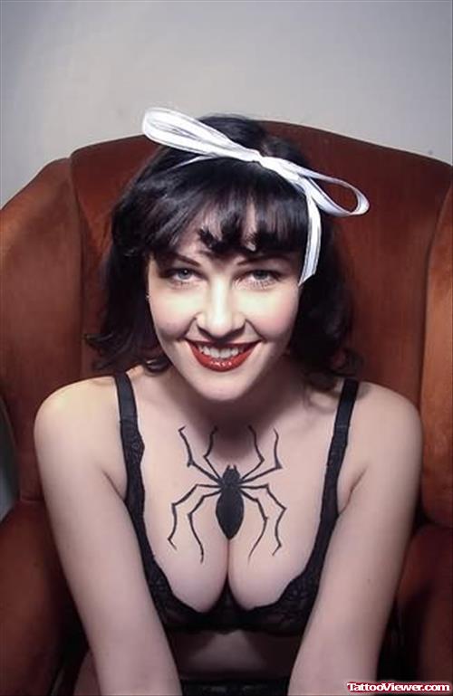 Spider Tattoo On Chest For Girls