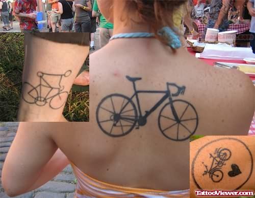 Sports Bicycle Tattoo On Back
