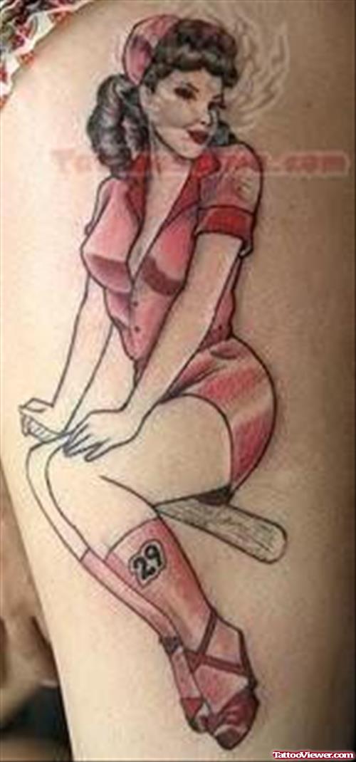 Sports Girl Tattoo On Leg