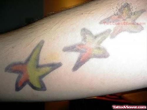 Color Stars Tattoo On Leg