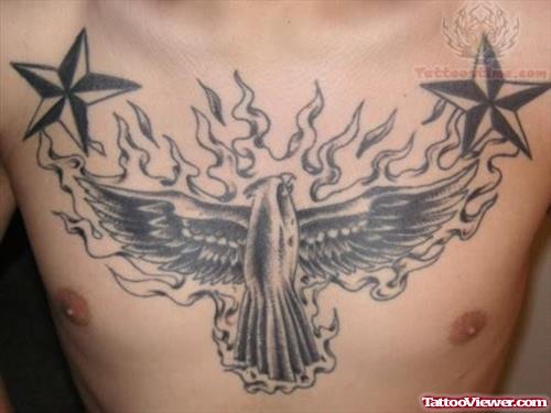 Stars And Eagle Tattoo On Chest