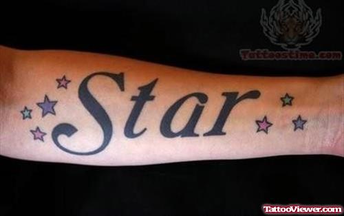 Star And Word Tattoo On Arm
