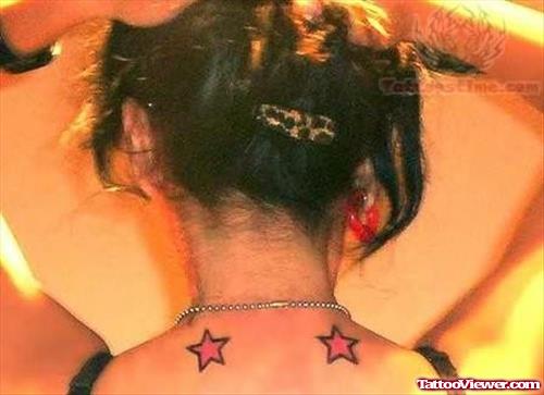 Stars Tattoo On Back Neck