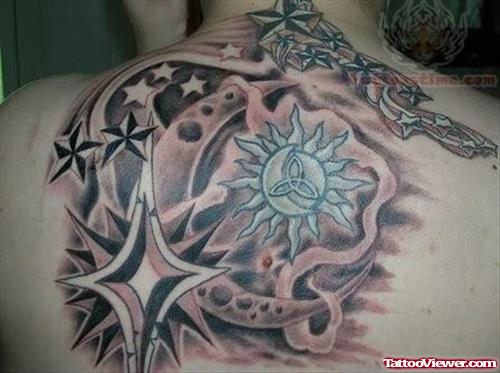 Stars Tattoo On Back Shoulder