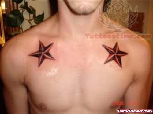 Color Stars Tattoos On Chest