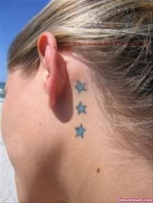 Blue Stars Tattoo Behind Ear