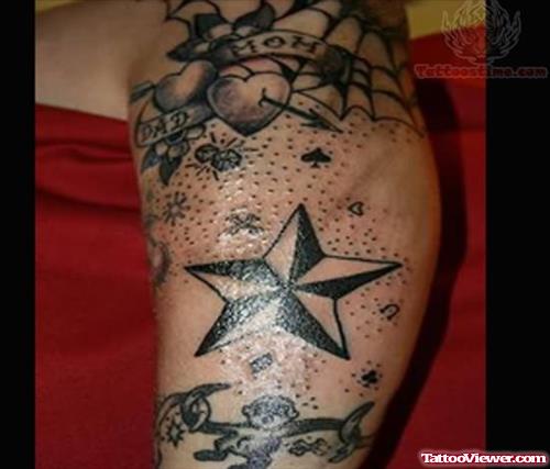 Black Ink Star Tattoos on Sleeve