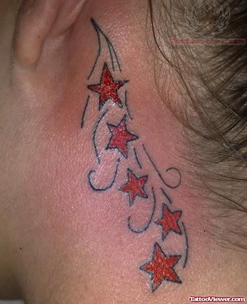 Red Small Star Tattoos Behind Ear