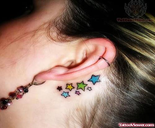 Colorful Stars Tattoos Behind Ear