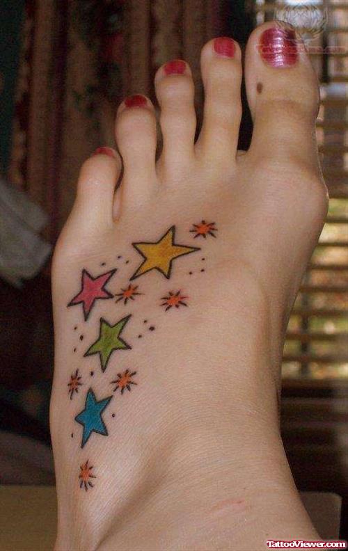 Small Colorful Stars Tattoos on Foot