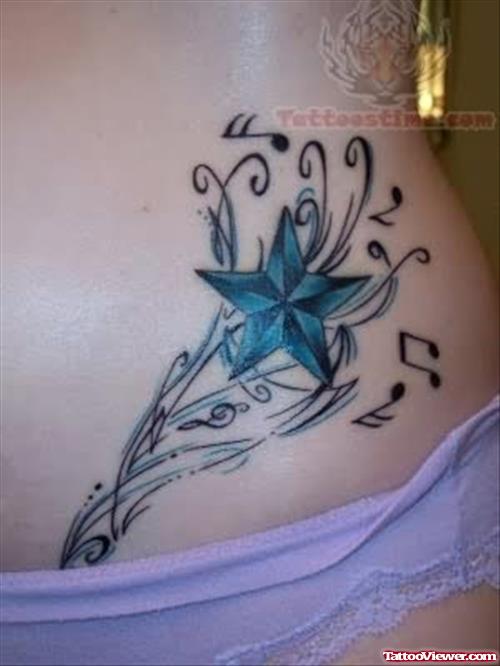 Blue Star Tattoo On Hip