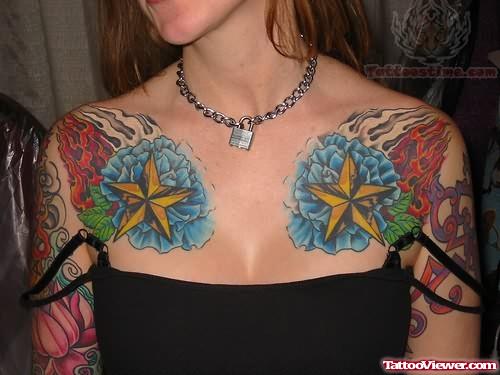 Colorful Stars Tattoo On Chest