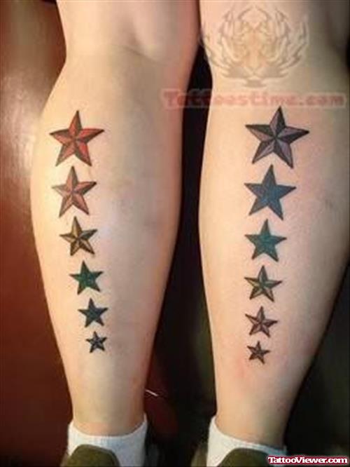 Trendy Star Tattoo On Legs