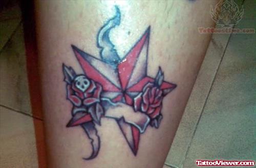 Nautical Star Tattoo on Leg