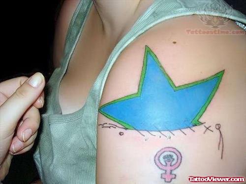 Feminist Symbol And Stitched Star Tattoo