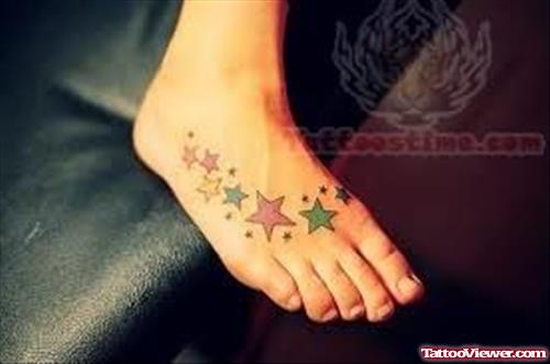 Colorful Stars Tattoos On Foot