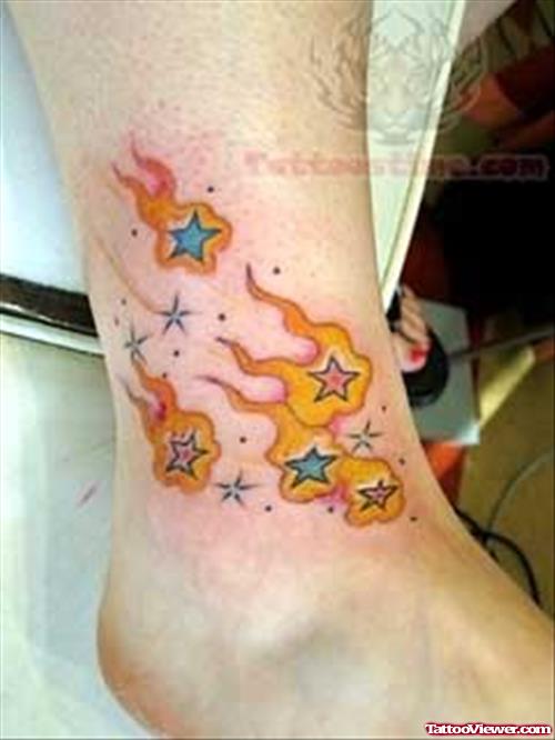 Burning Shooting Stars Tattoos On Ankle