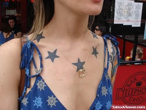 Beautiful Star Tattoos On Neck