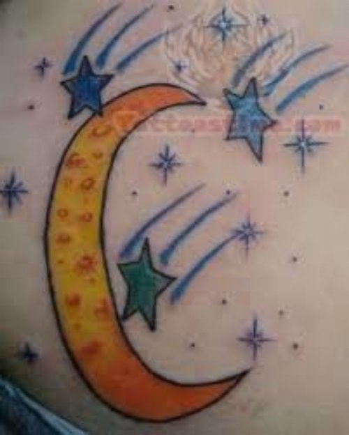 Yellow Moon And Stars Tattoos
