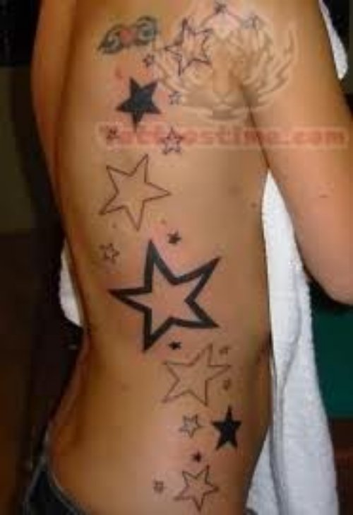 Big Stars Tattoos On Side Rib