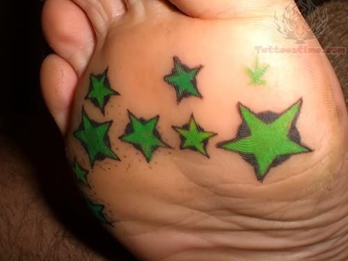 Green Stars Tattoos Under Foot