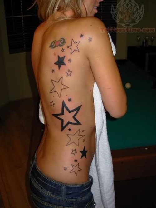 Stars Tattoos on Girl Rib