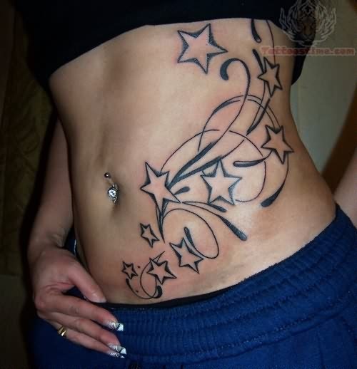 Large Stars Tattoos on Hip