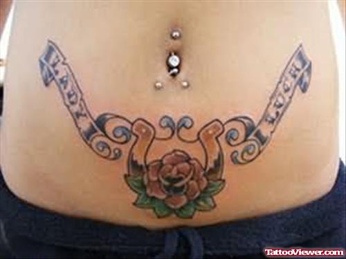 Girl Stomach Flower Tattoo
