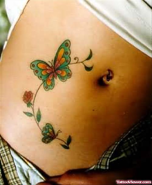 Butterfly Tattoo On Stomach