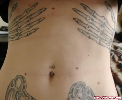 Skull hands Tattoo On Stomach