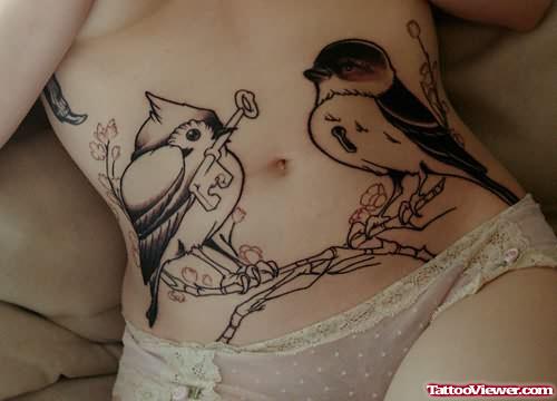 Birds Tattoos On Stomach