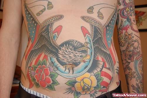 Giant Eagle With Wings Tattoo On Stomach