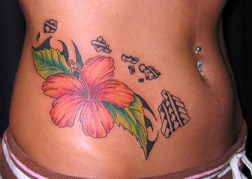 Lilly Flower Tattoo On Stomach