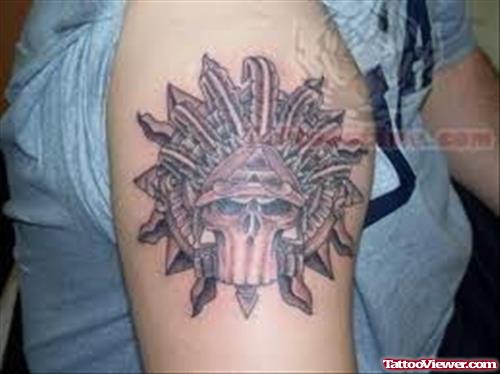 Skull Sun Tattoo On Bicep