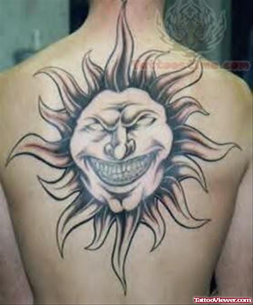 Stylish Sun Tattoo For Back