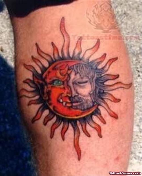 Trendy Sun Tattoo On Leg