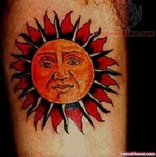 Sun Tattoo On Leg
