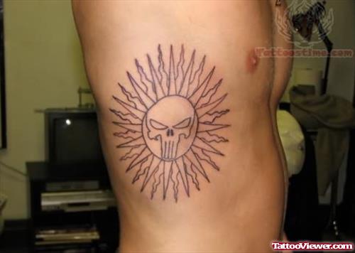 Sun Skull Tattoo On Side Rib