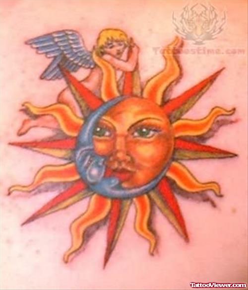 Sun and Angel Tattoo