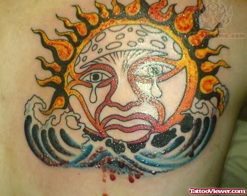 Weeping Sun Tattoo On Back