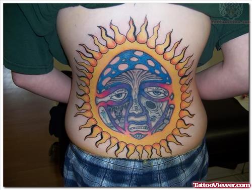 Tribal Large Sun Tattoo On Back