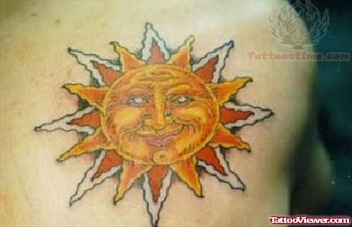 Stylish Sun Tattoo On Back Shoulder