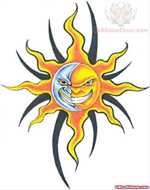 Smiling Yellow Sun Tattoo