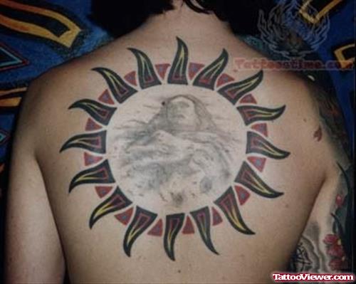 Upper Back Large Sun Tattoo