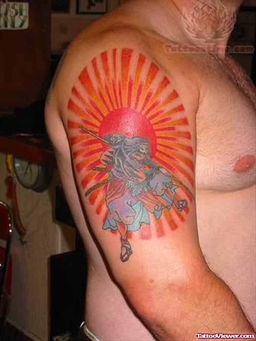 Sun Samurai Tattoo On Bicep