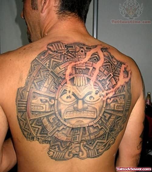 Aztec Big Sun Tattoo On Back