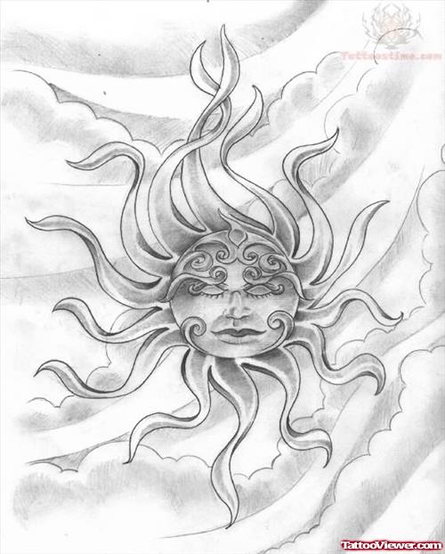 Black And White Sun Tattoo Drawing