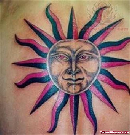 Stylish Sun Color Tattoo On Back