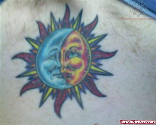 Colorful Sun Tattoo For Skin